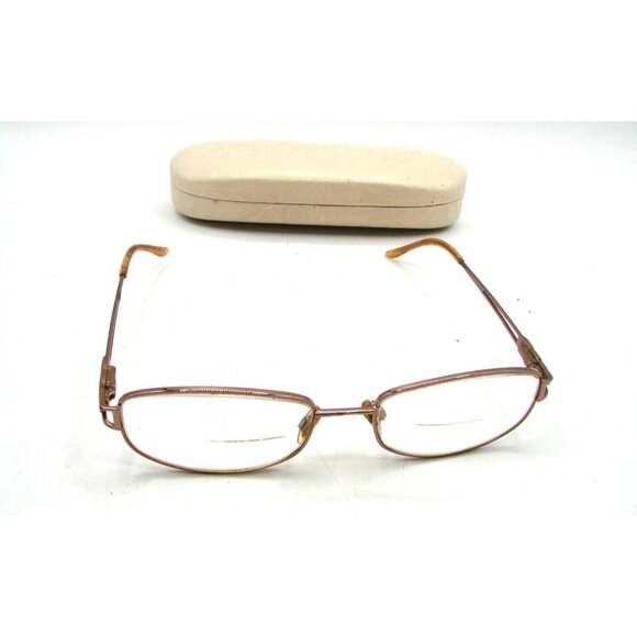 Full Rim Gold Oval Eyeglasses Frame Abalone Shell Insets Arms w/ Case Rose Gold? - Picture 1 of 13
